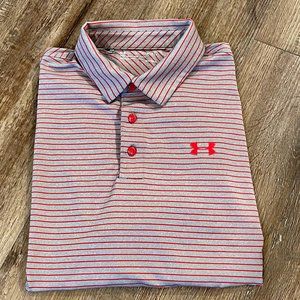 UA Red/Gray Stripe Performance Golf Shirt- L